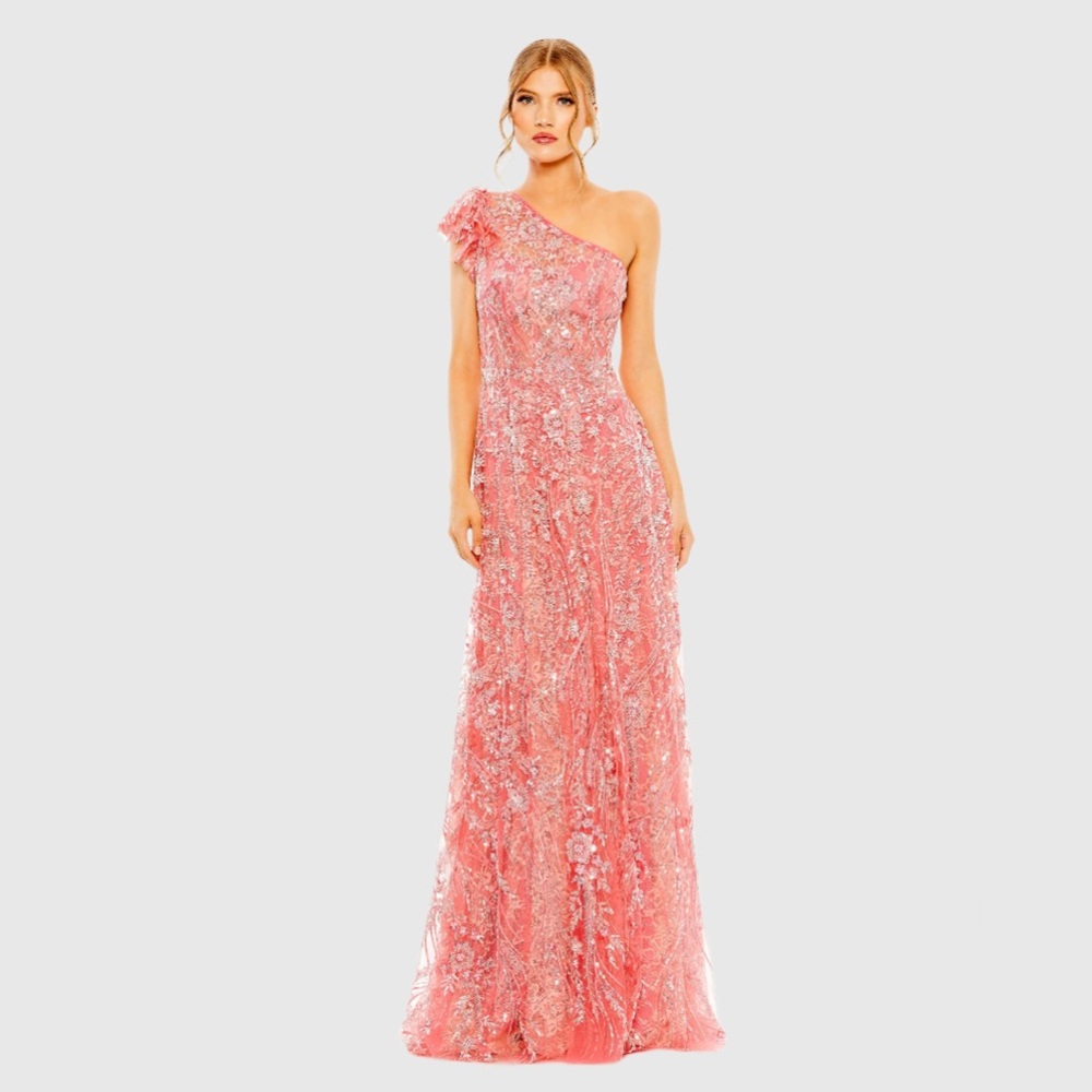 Mac Duggal One Shoulder Flutter Sleeve Embellished Gown 68512